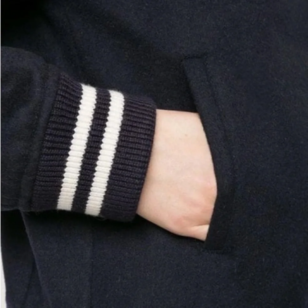 NWT J.W. ANDERSON CAPED ZIP-FRONT KNIT BOMBER JACKET IN NAVY